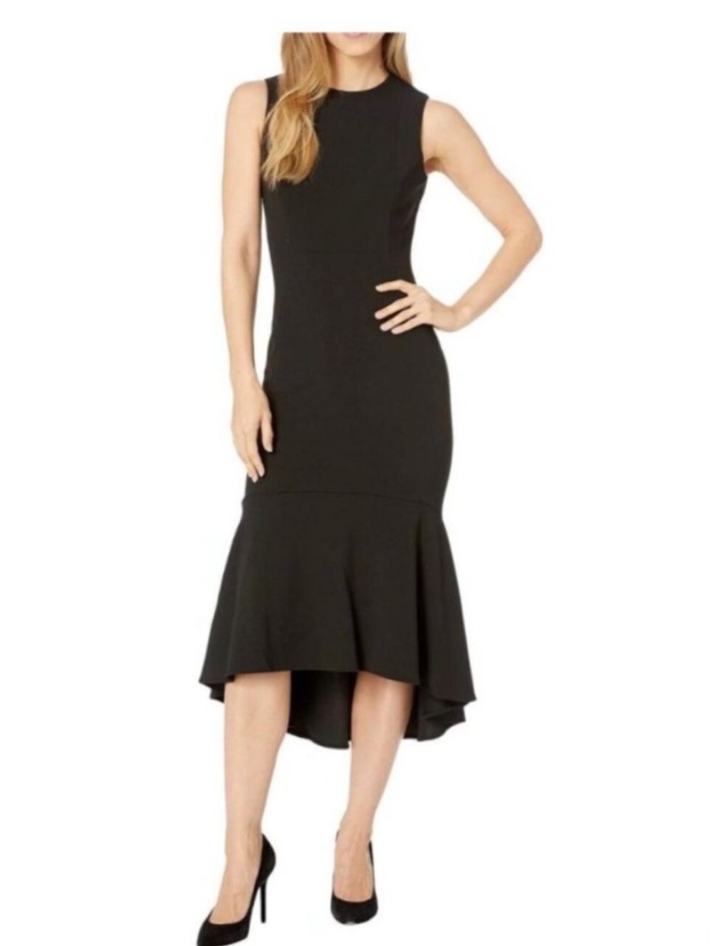 Calvin Klein Sleeveless Black High-Low Mermaid Dress